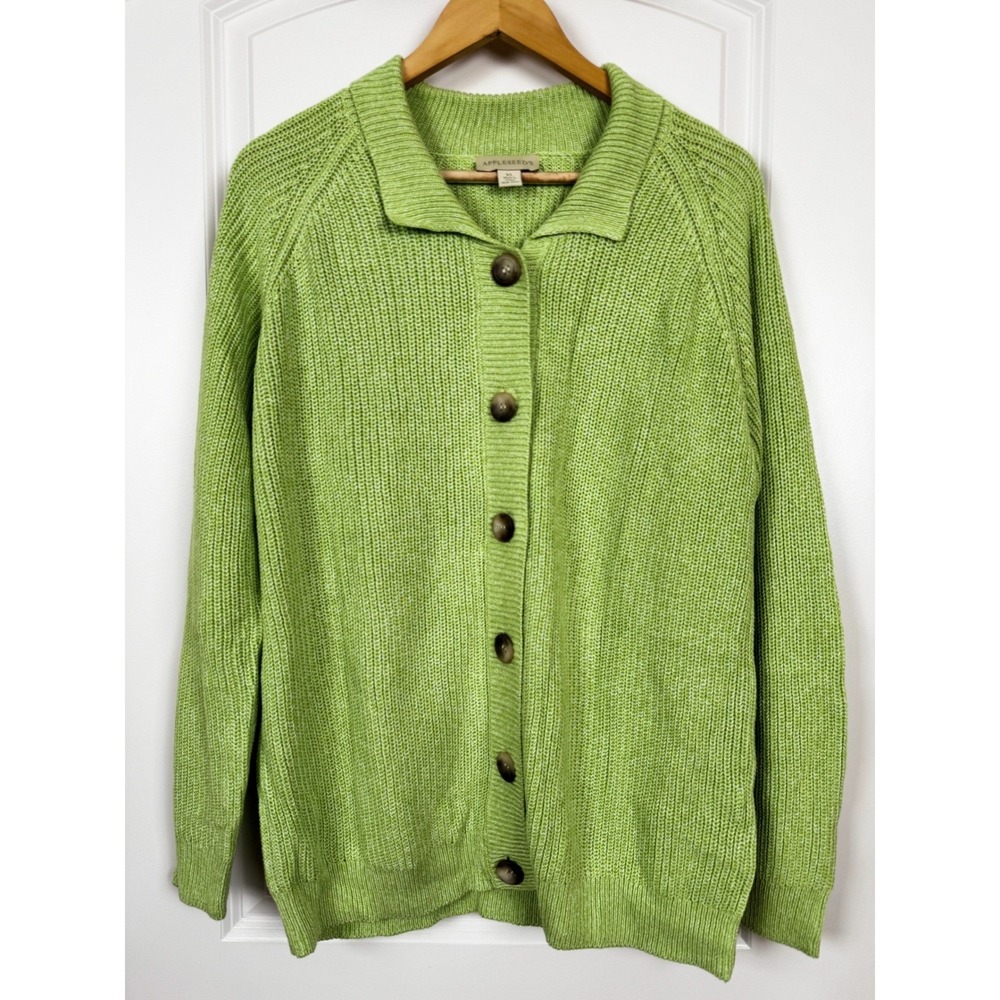 Appleseeds Cardigan Sweater Lime Green Marl Knit XL‎